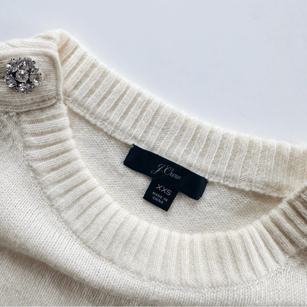 NEW J.Crew Lambswool Crewneck Sweater Jeweled Button